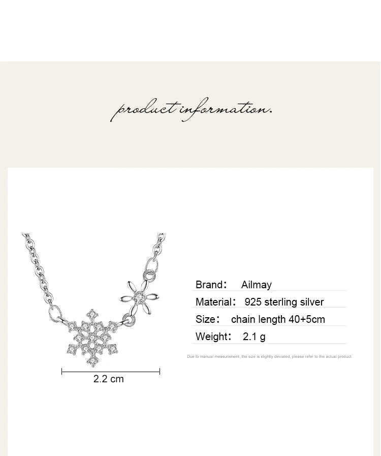 925 Sterling Silver Snowflake Shaped Pendant Necklace