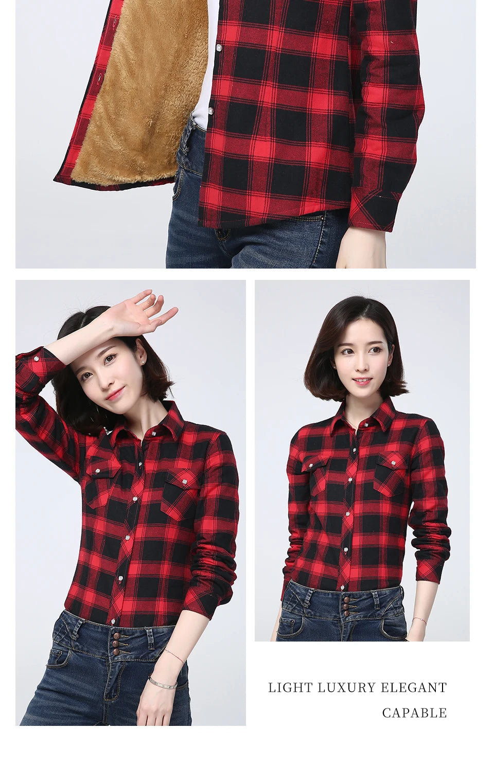 Women's Warm Fleece-Lined Plaid Shirt