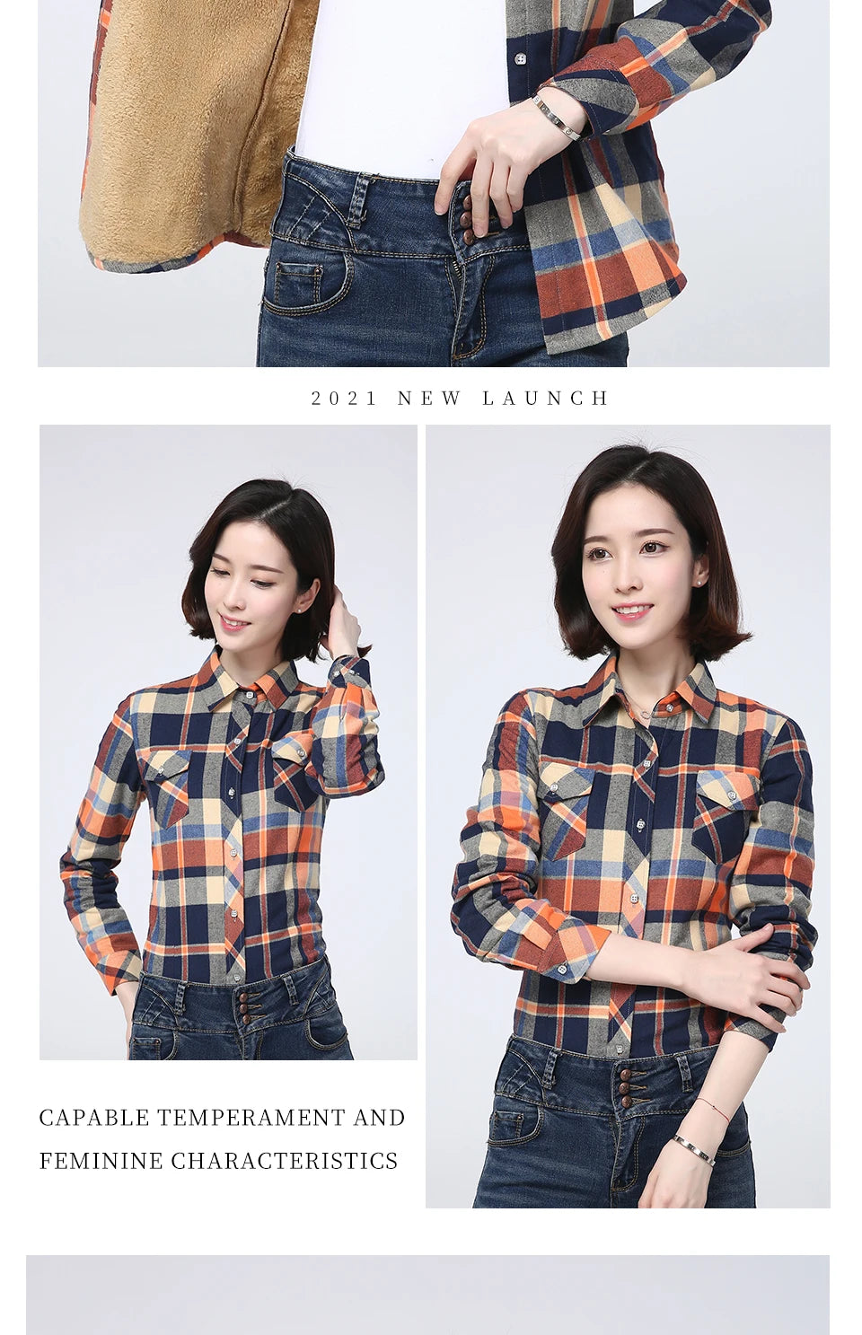 Women's Warm Fleece-Lined Plaid Shirt