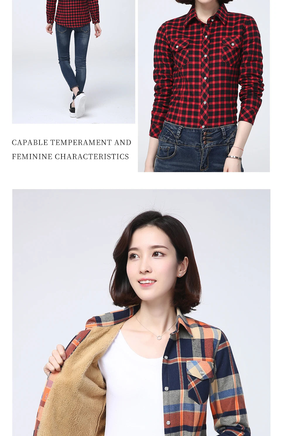 Women's Warm Fleece-Lined Plaid Shirt