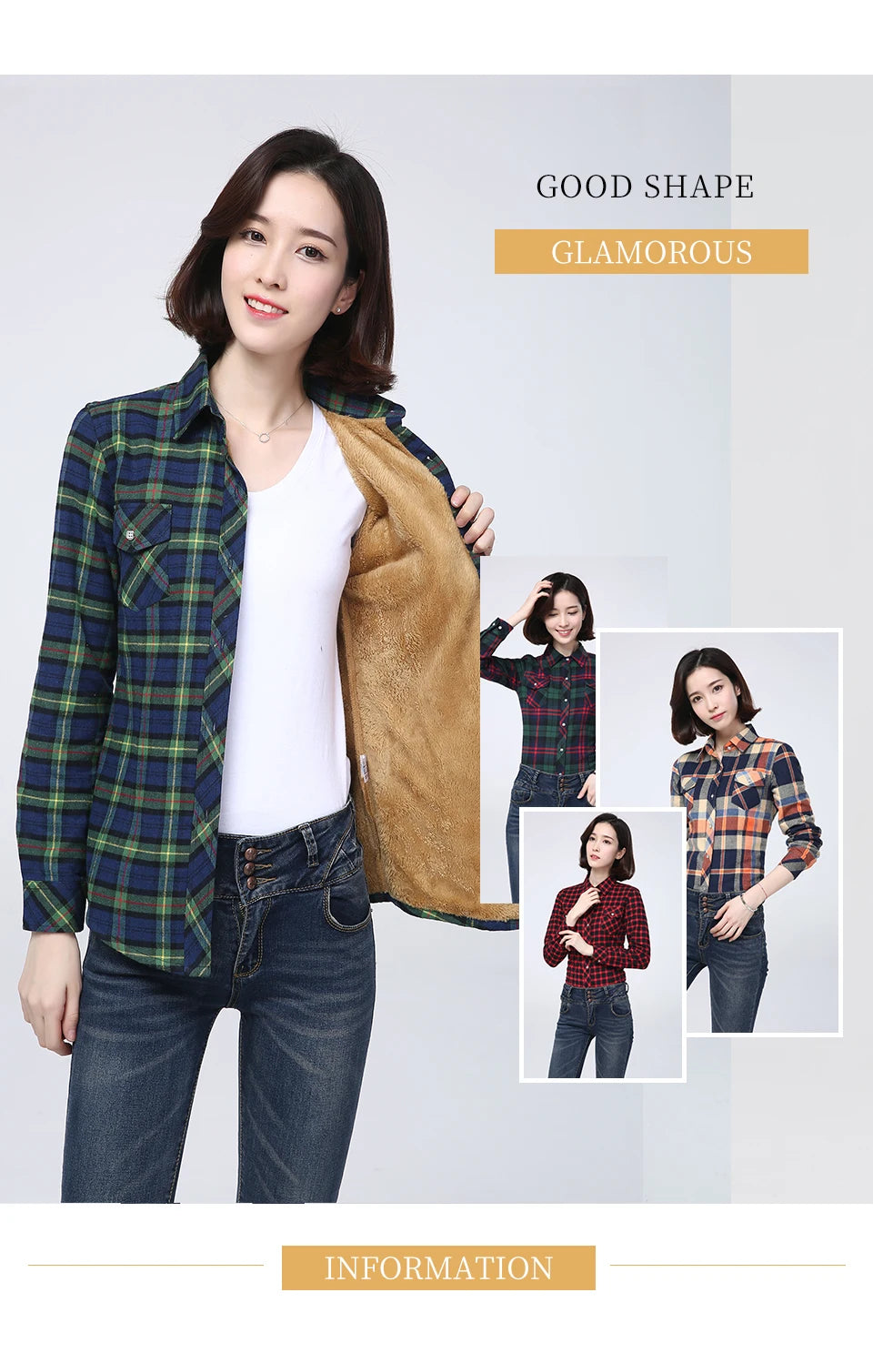 Women's Warm Fleece-Lined Plaid Shirt