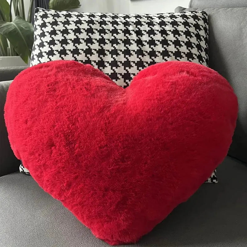The Softest Faux Rabbit Fur Heart Shaped Pillow