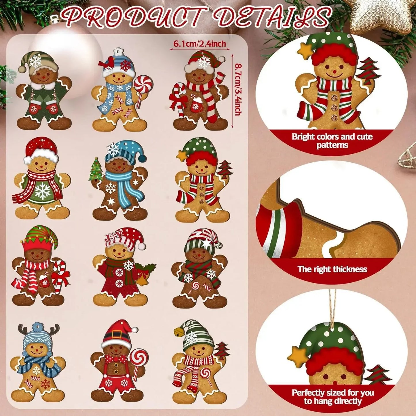 Gingerbread Man set of 12 Wooden Ornaments