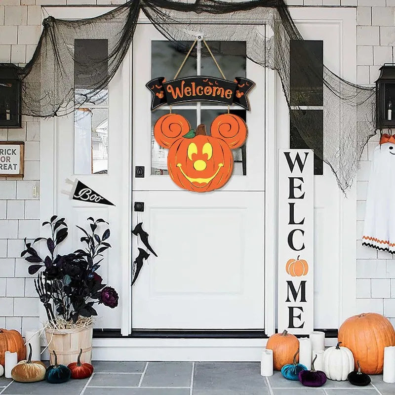 Welcome Sign- Wooden Halloween Mouse Head Decoration