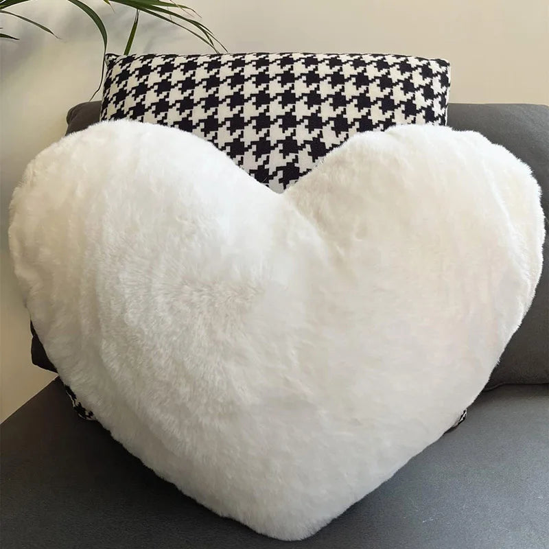 The Softest Faux Rabbit Fur Heart Shaped Pillow