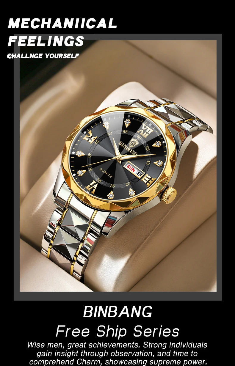 Luxury Quartz Waterproof Men's Watch with Week & Date Displays