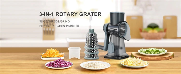 3 in 1 Rotary Cheese Grater & Vegetable Slicer/ Shredder
