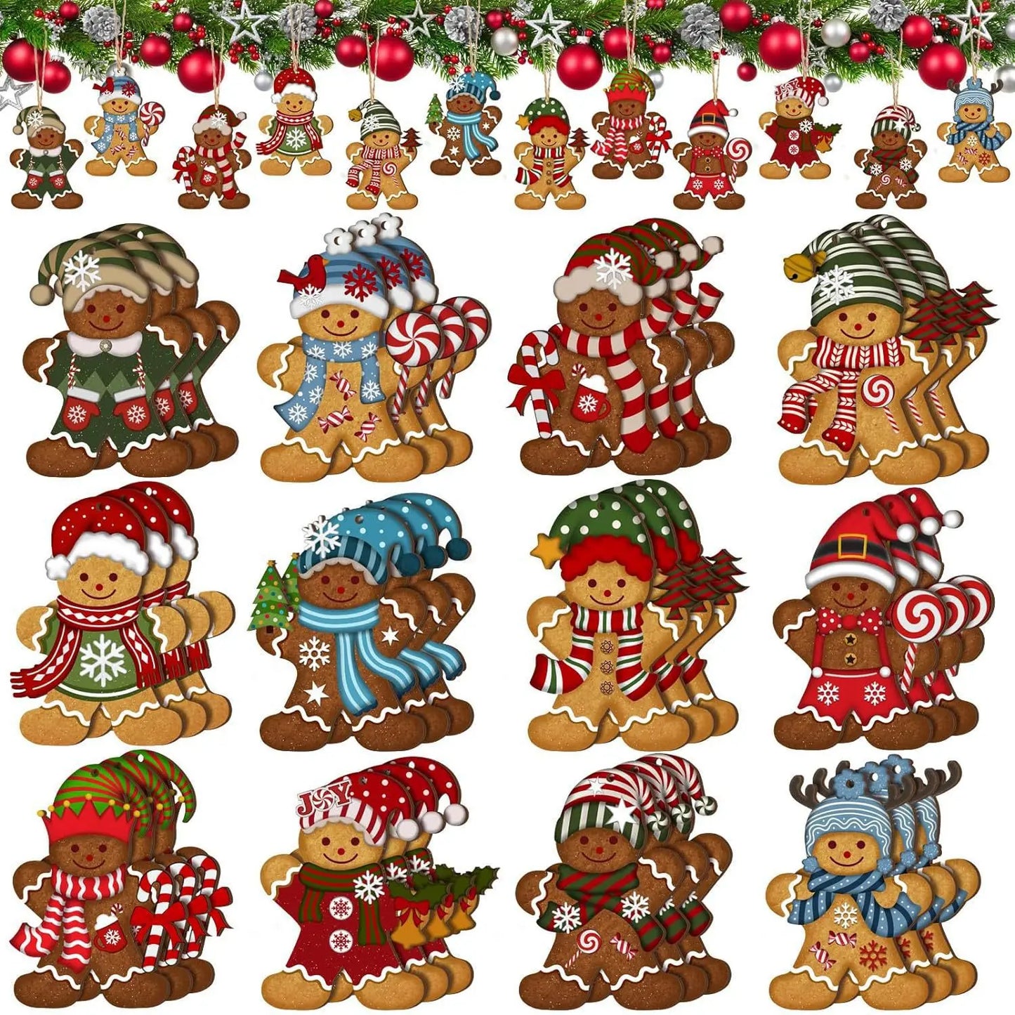 Gingerbread Man set of 12 Wooden Ornaments