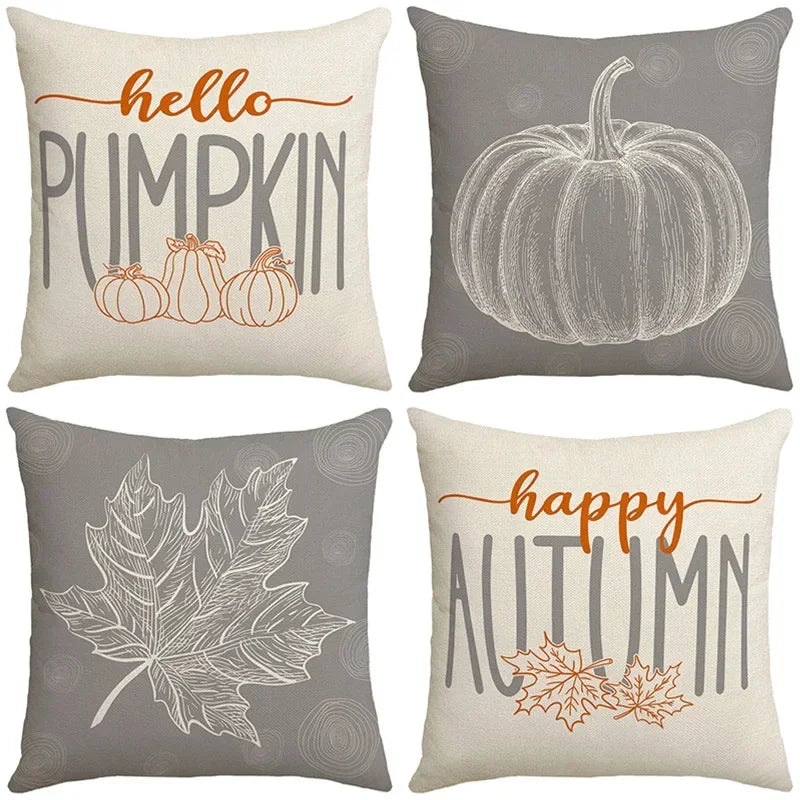 Grey Pumpkin Harvest Pillow Cover