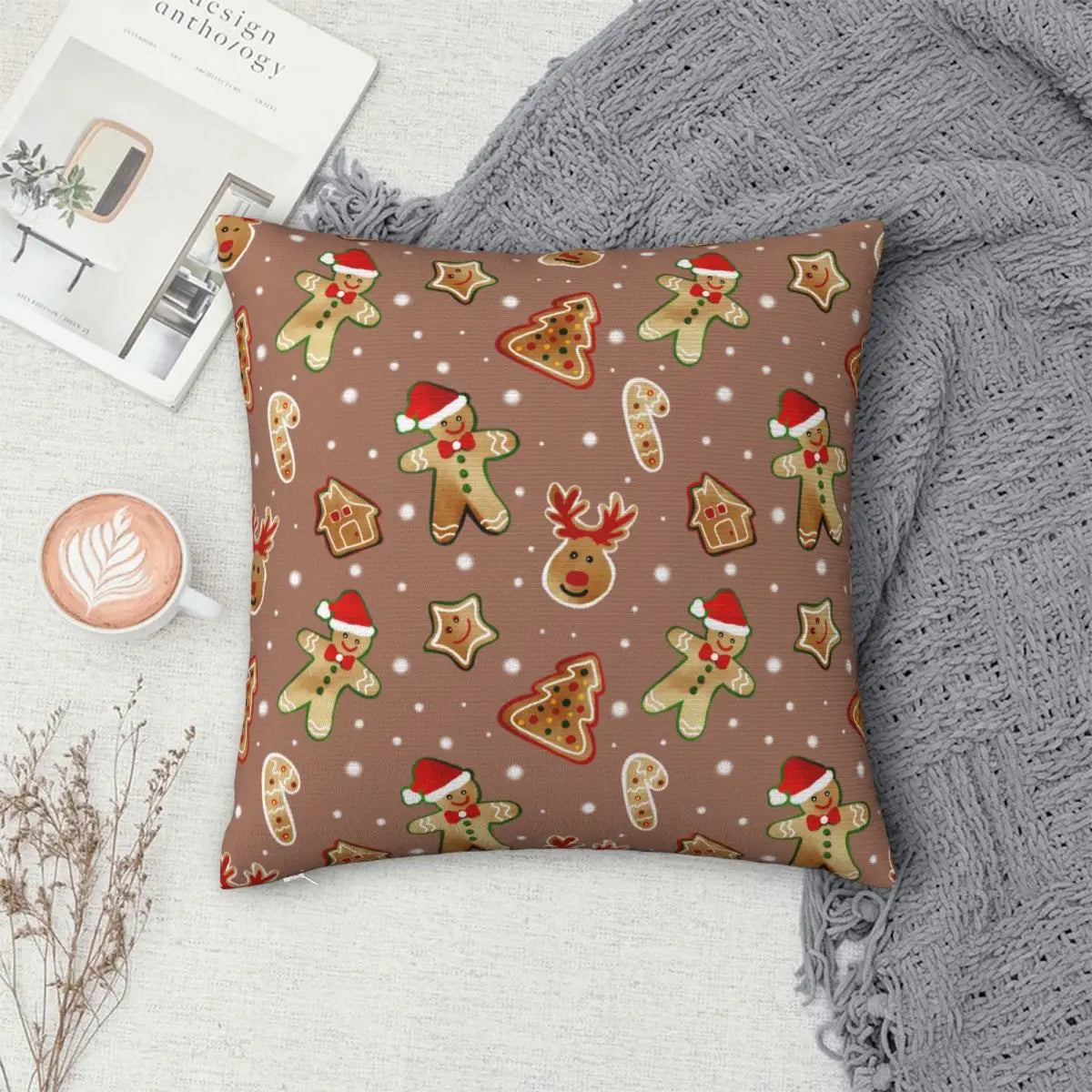 Gingerbread Pillow Cover- Cookies, Deer, Christmas Trees
