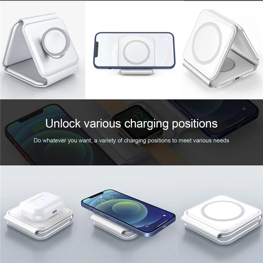 3 in 1 Wireless Fast & Foldable Charging Pad for Traveling- iPhone 15 14 13 12Pro Max, Airpods & iWatch