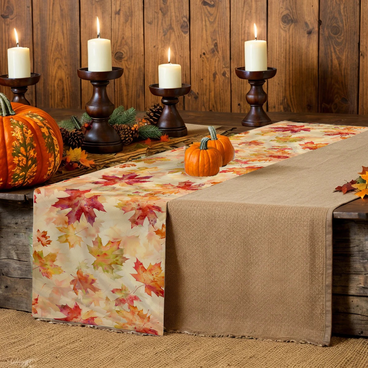 Autumn Maple Watercolor Table Runner
