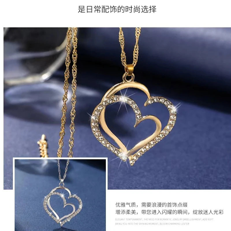 Double Heart Set of Four Necklace, Earrings & Bracelet Jewelry Set