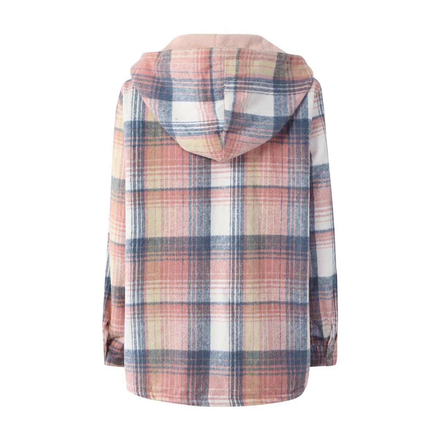 The Viral Women's Plaid Fleece Hooded Shacket- Pink
