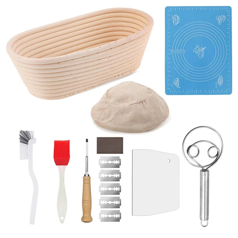 Natural Rattan Banneton Bread Proofing Basket with tool set