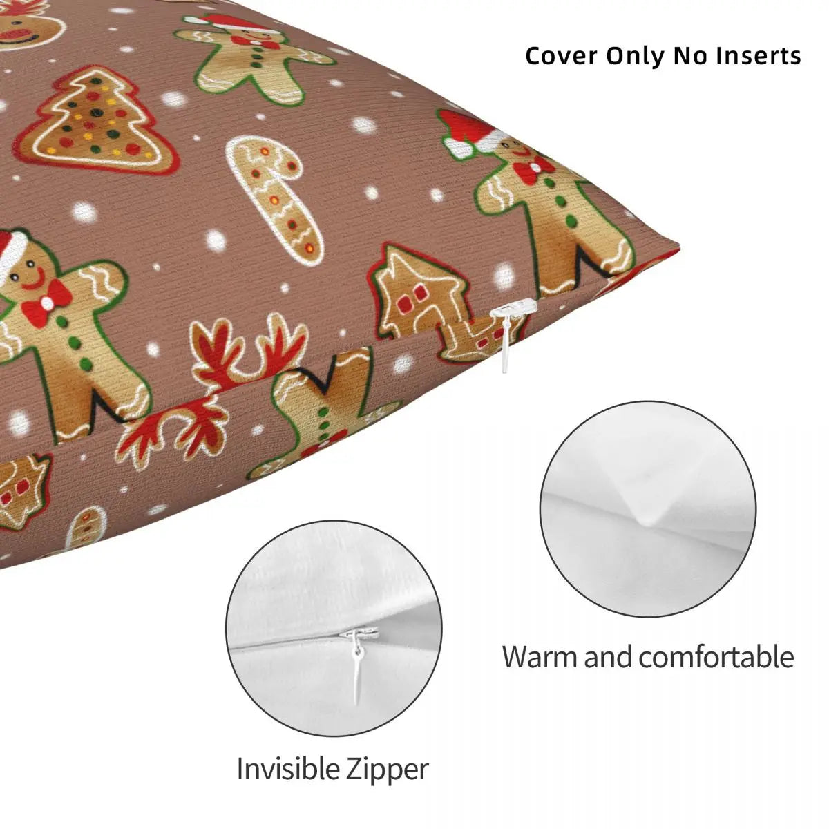 Gingerbread Pillow Cover- Cookies, Deer, Christmas Trees