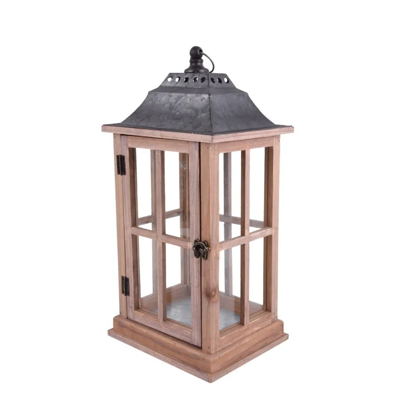 Rustic Wood Candle Holder Lantern
