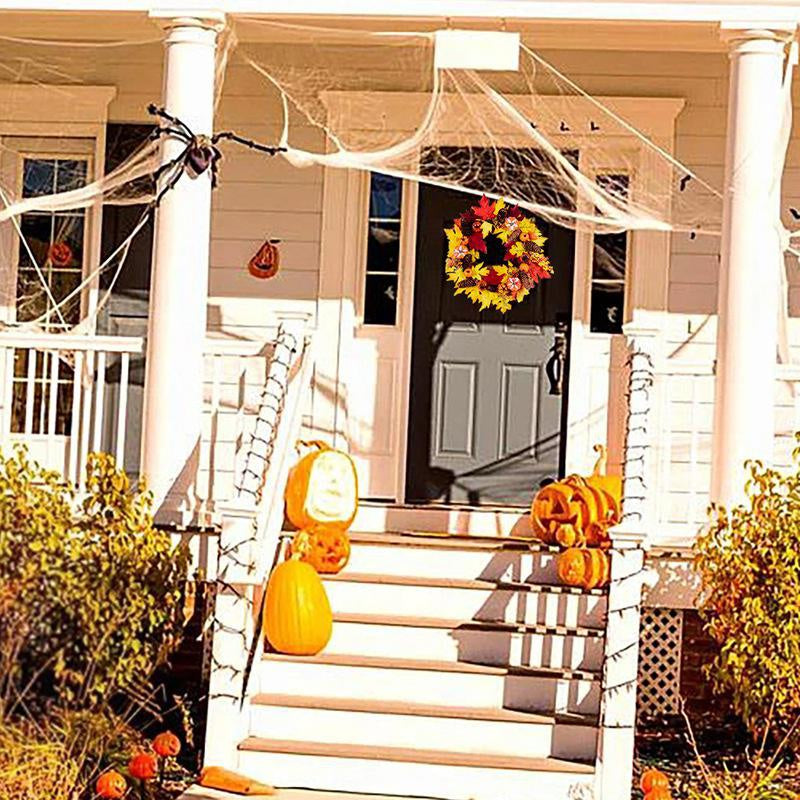 Thanksgiving Wreath with Berries, Pine Cones, Pumpkins & Maple Leaves