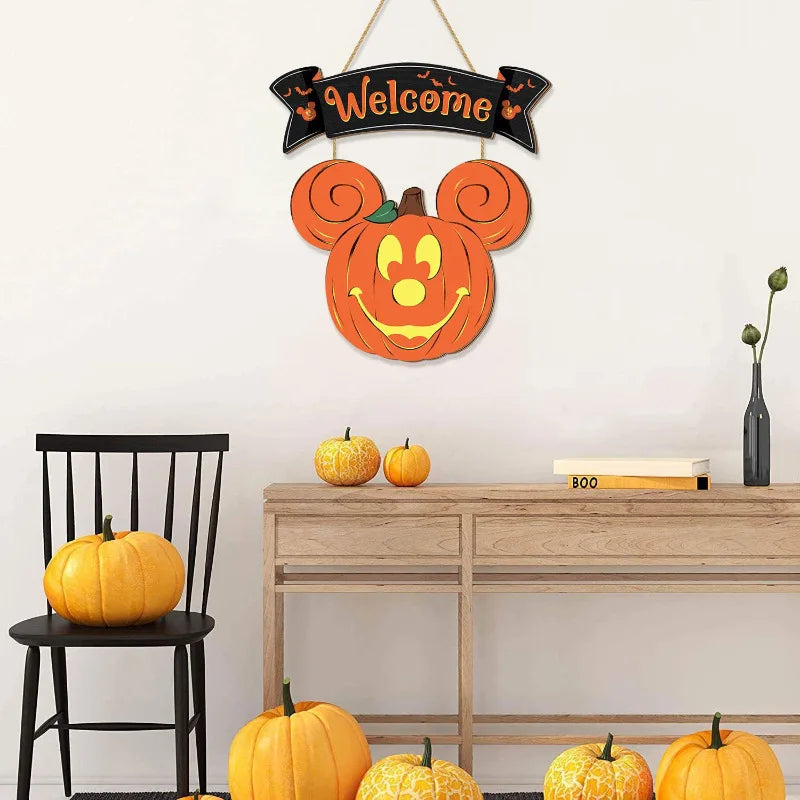 Welcome Sign- Wooden Halloween Mouse Head Decoration