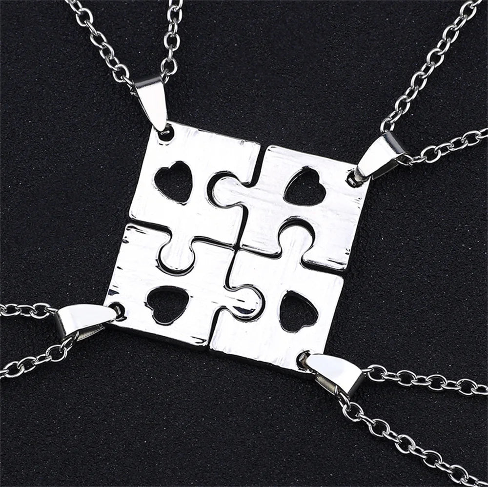 4 Pcs/set Best Friends Puzzle Piece Heart Necklaces