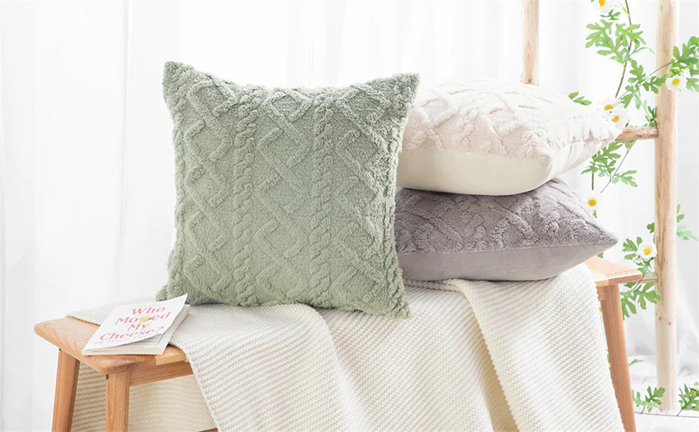 Soft Plush Faux Wool Pillow Cover