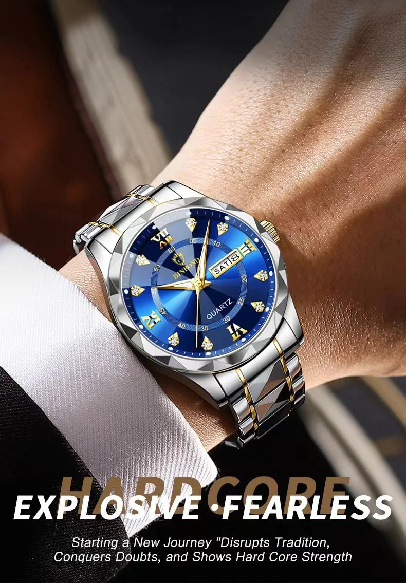 Luxury Quartz Waterproof Men's Watch with Week & Date Displays