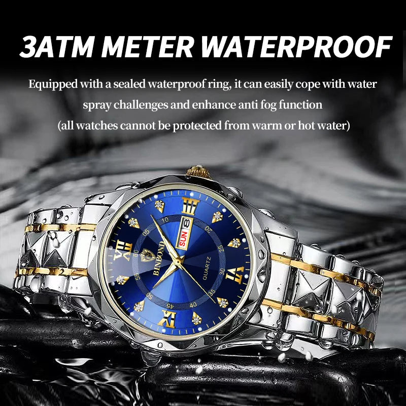 Luxury Quartz Waterproof Men's Watch with Week & Date Displays