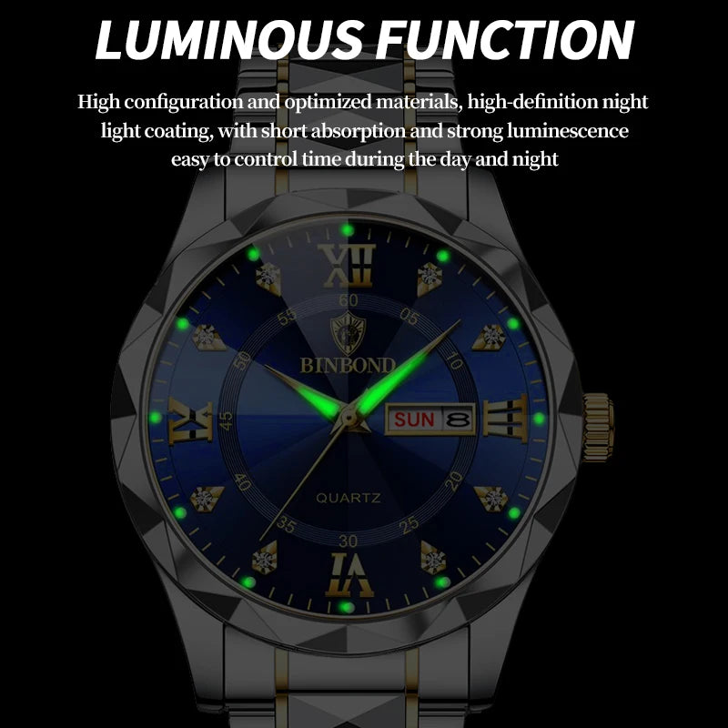 Luxury Quartz Waterproof Men's Watch with Week & Date Displays