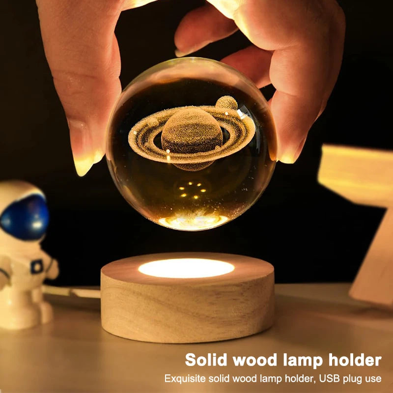 Luminous 3D Crystal Ball LED Night Light with Saturn, Moon, Galaxy or Solar System