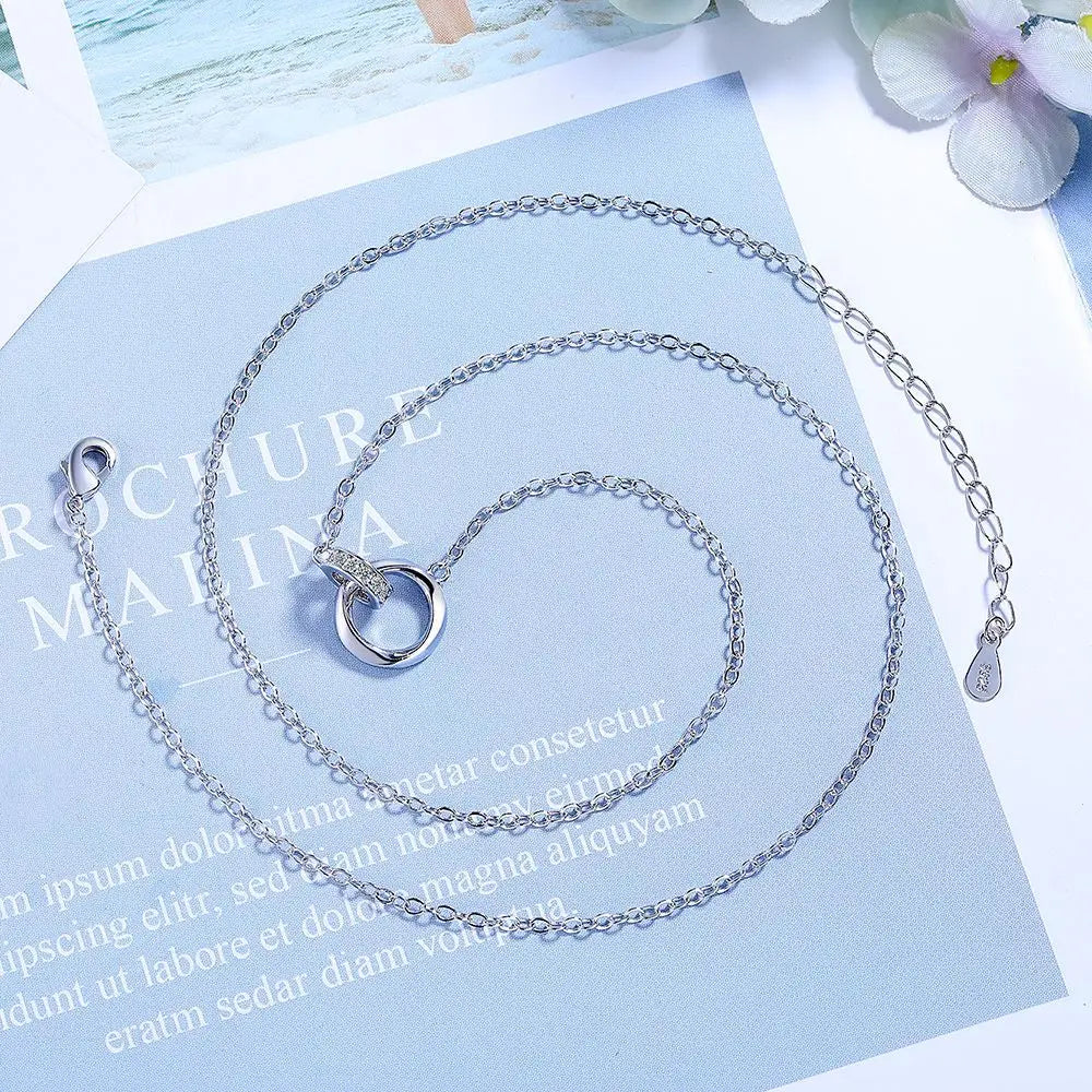925 Sterling Silver Full Diamond Zircon Möbius Ring Necklace