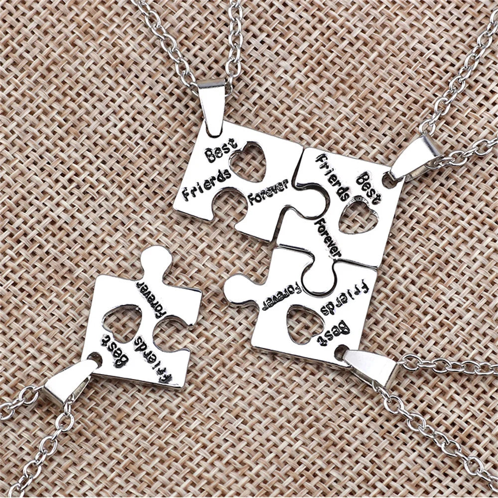 4 Pcs/set Best Friends Puzzle Piece Heart Necklaces