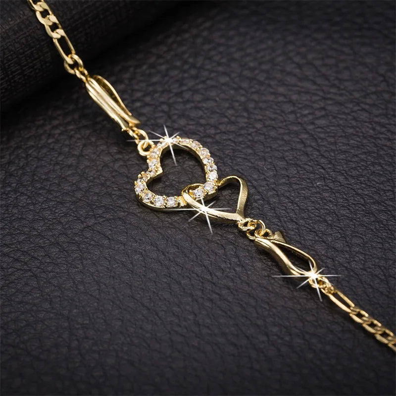 Double Heart Set of Four Necklace, Earrings & Bracelet Jewelry Set