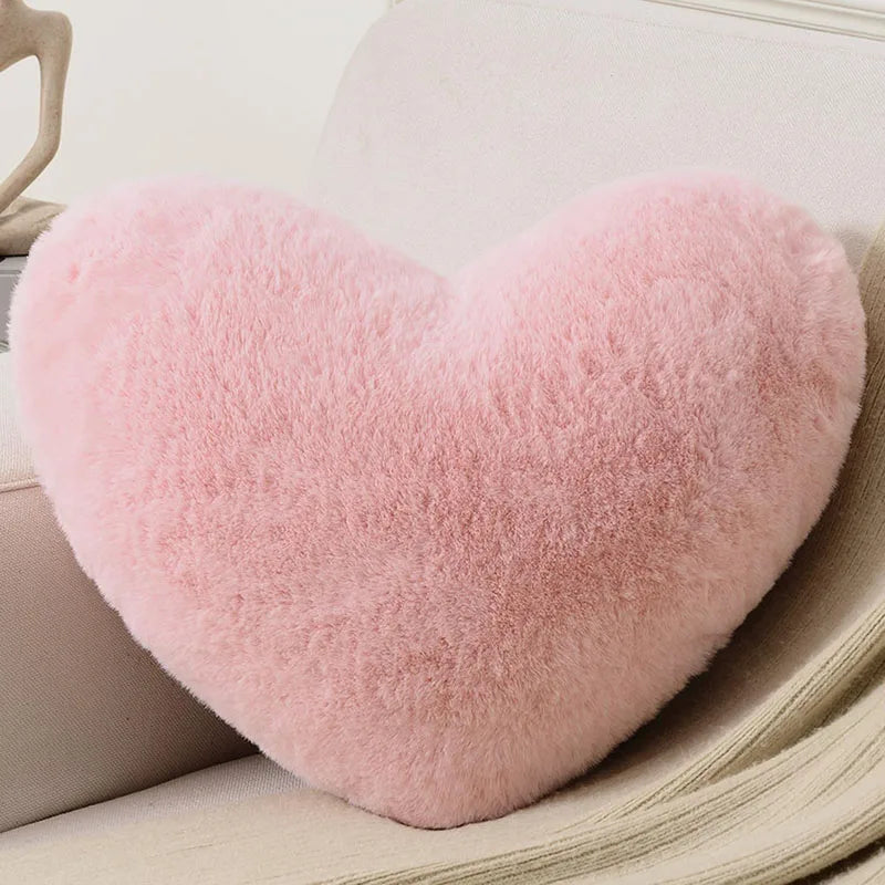 The Softest Faux Rabbit Fur Heart Shaped Pillow