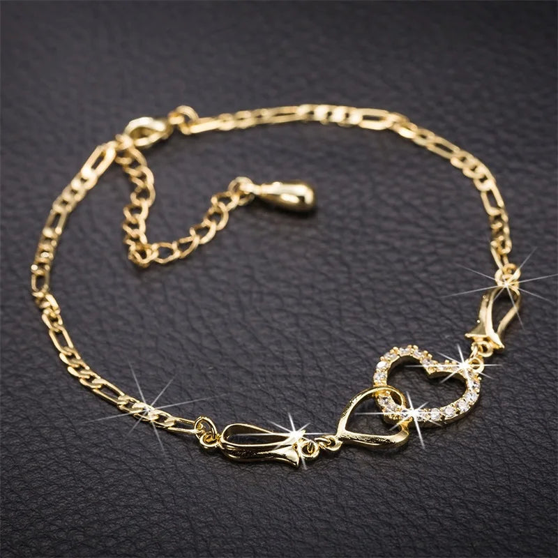 Double Heart Set of Four Necklace, Earrings & Bracelet Jewelry Set