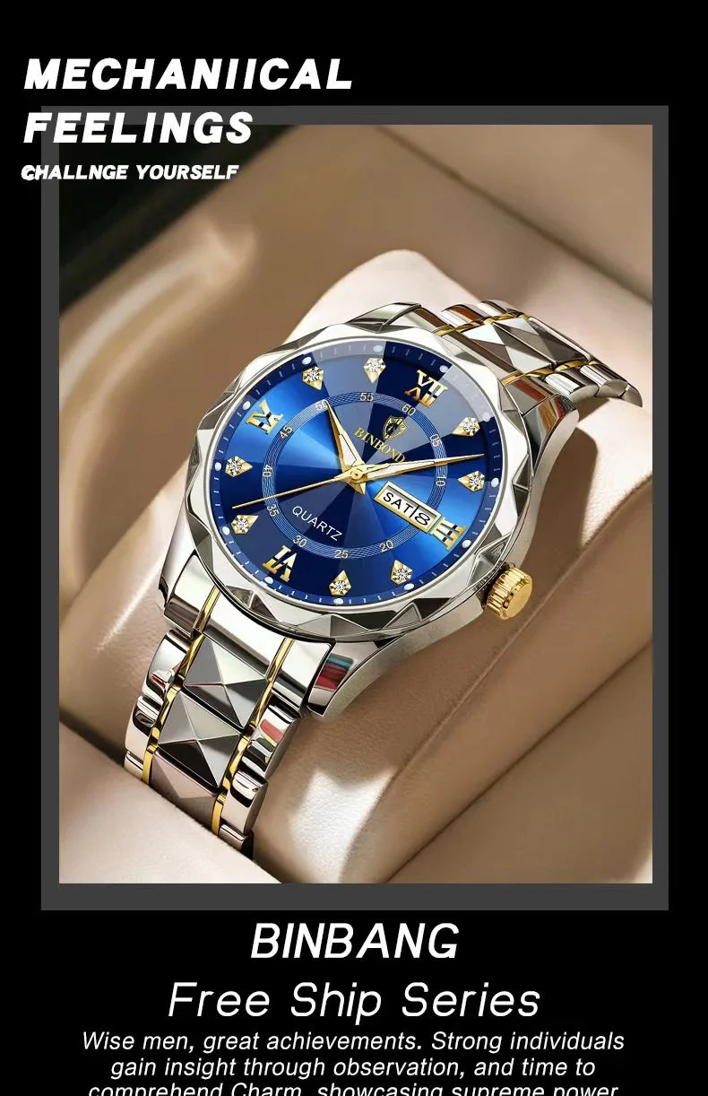 Luxury Quartz Waterproof Men's Watch with Week & Date Displays