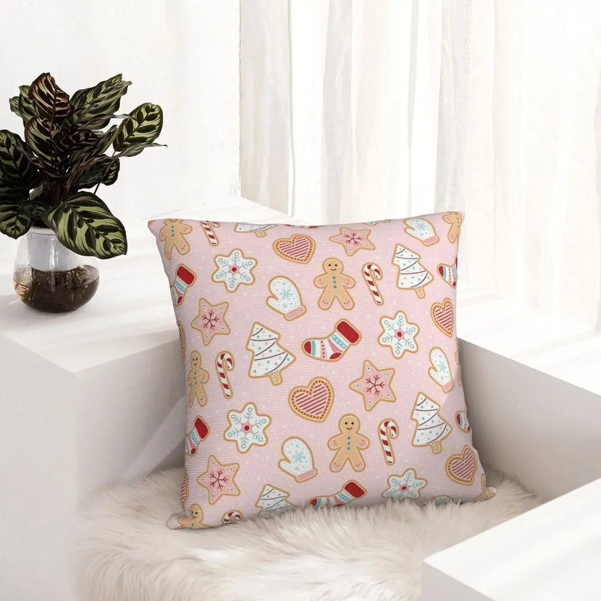 Gingerbread Pillow Cover- Pastel Pink