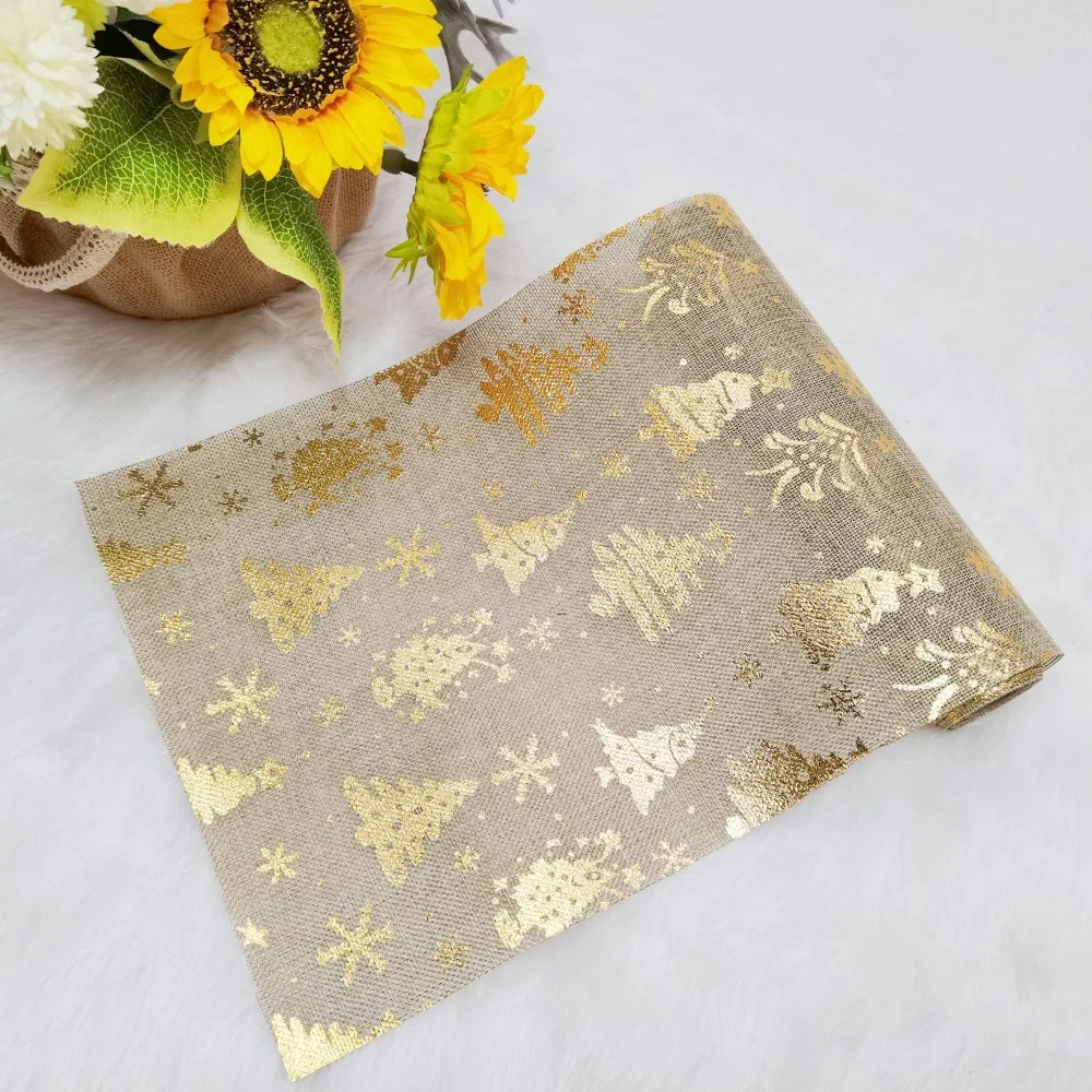 Gold Glitter Christmas Tree Table Runner