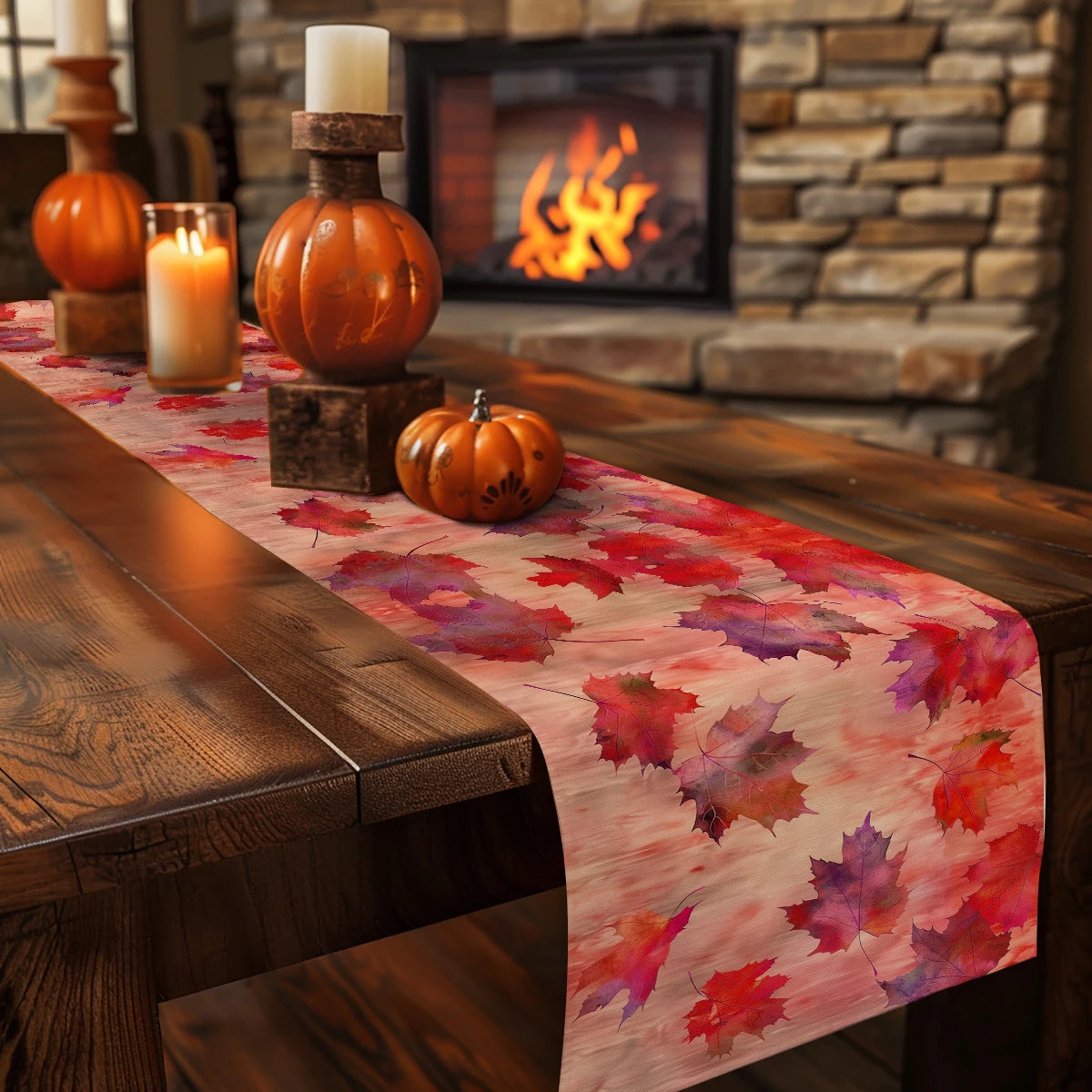 Autumn Maple Watercolor Table Runner