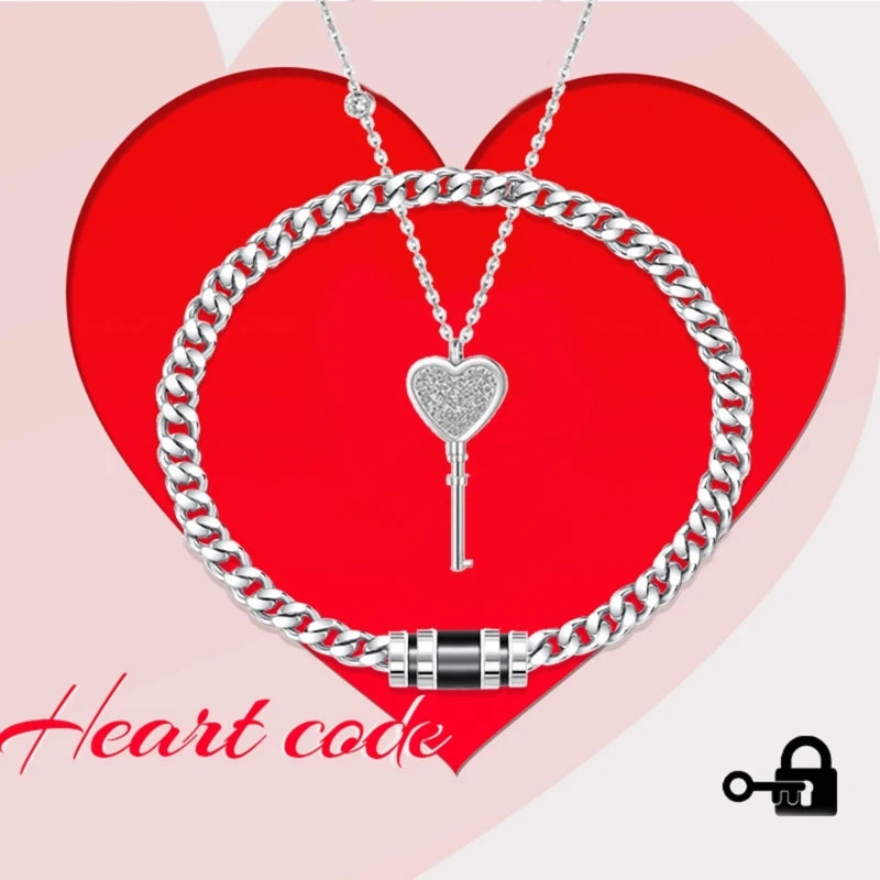 His and Hers Matching Couple Bracelet Necklace Set β Lock & Key Pendant Jewelry