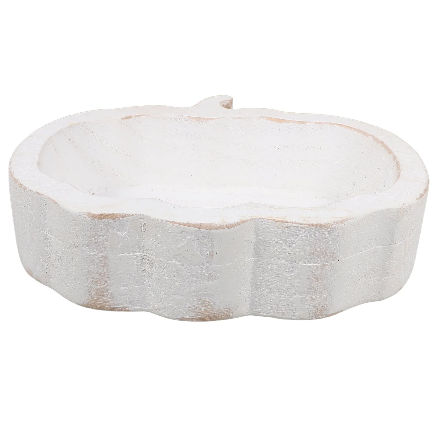 Pumpkin Shaped Wooden Bowl, white & brown