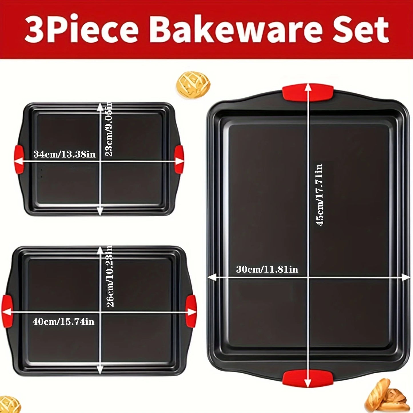 3PCS Carbon Steel Baking Trays