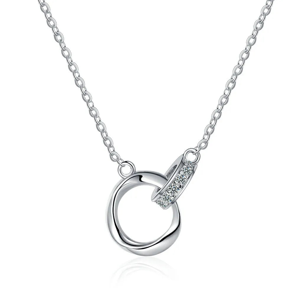 925 Sterling Silver Full Diamond Zircon Möbius Ring Necklace