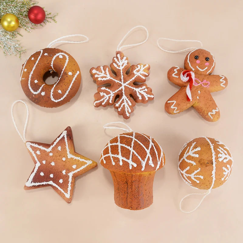 Gingerbread Man, Star, Ball, Donut, Cake & Snowflake 6 pc set Hanging Ornaments
