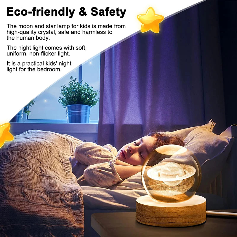 Luminous 3D Crystal Ball LED Night Light with Saturn, Moon, Galaxy or Solar System