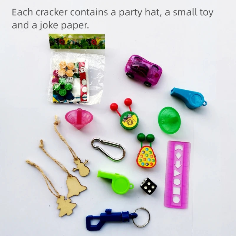 Festive Holiday Party Cracker Set with prizes and poppers