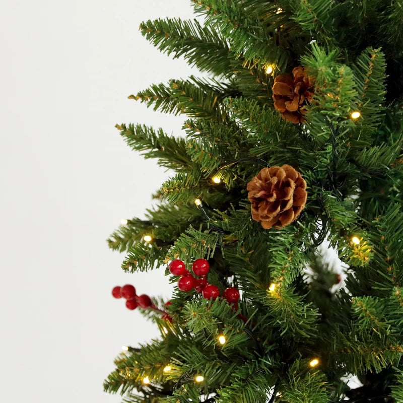 Christmas Tree 7.5 Pre-lit Pencil Slim Fir Tree with Cones and Berries