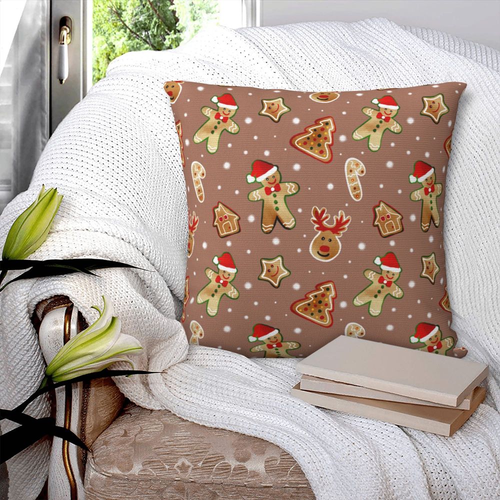 Gingerbread Pillow Cover- Cookies, Deer, Christmas Trees