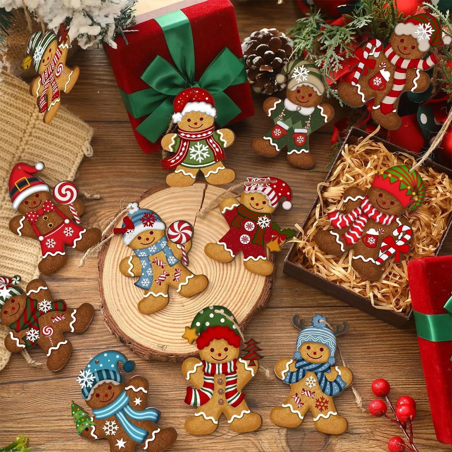 Gingerbread Man set of 12 Wooden Ornaments