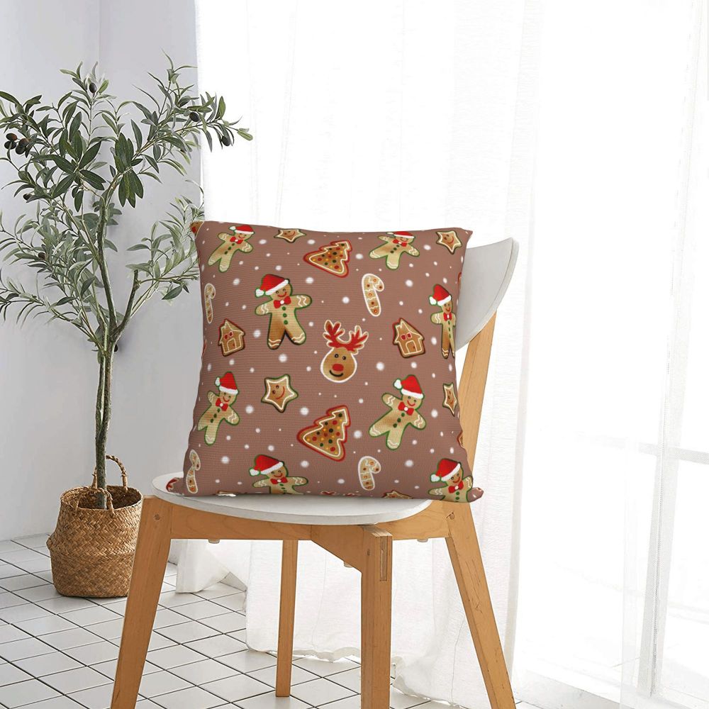Gingerbread Pillow Cover- Cookies, Deer, Christmas Trees