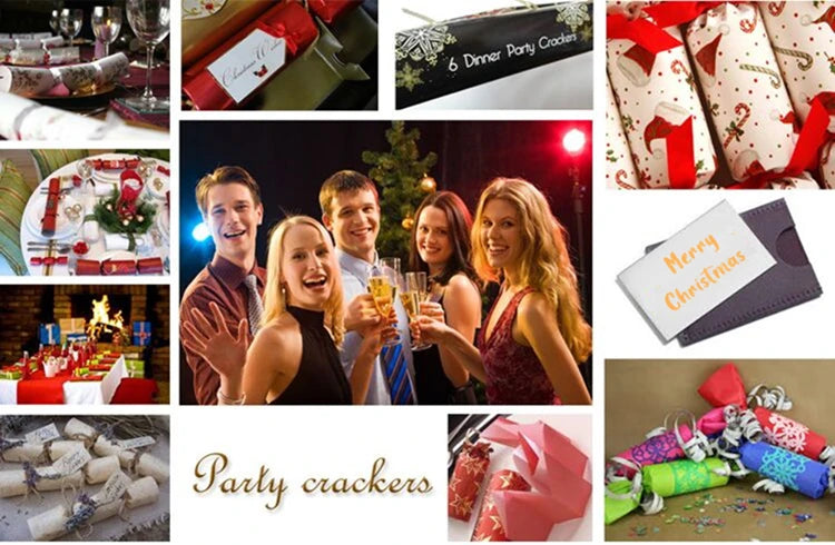 Festive Holiday Party Cracker Set with prizes and poppers